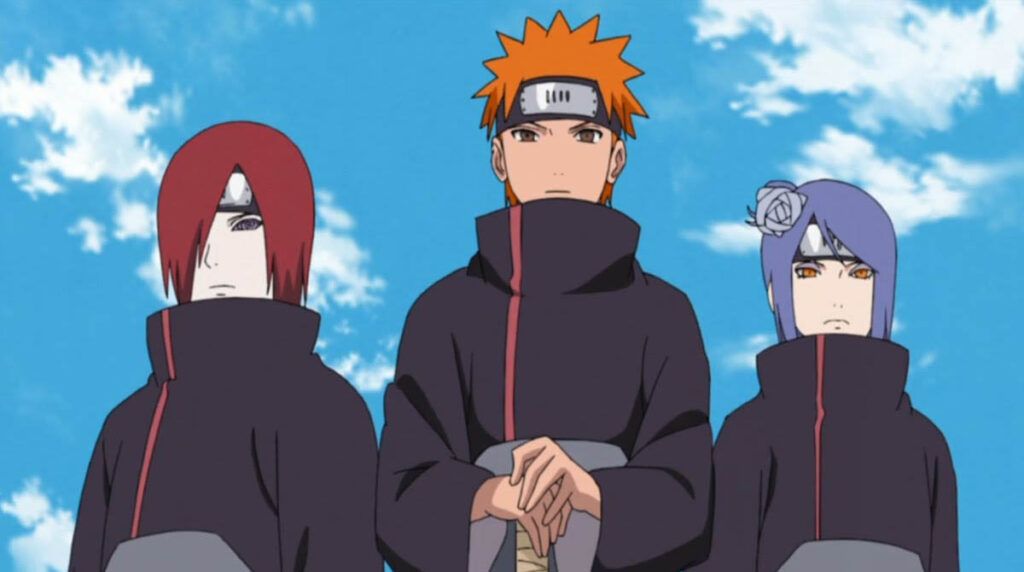 Yahiko, Nagato et Konan, les créateurs de l'Akatsuki dans l'anime Naruto