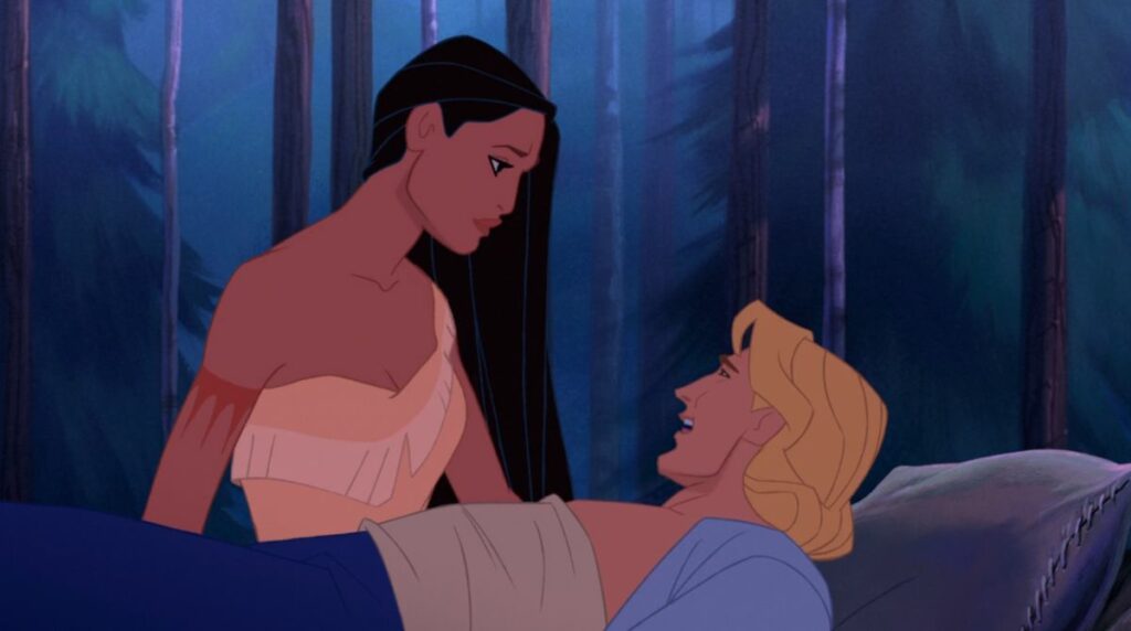 Pocahontas et John Smith dans le film d'animation Disney