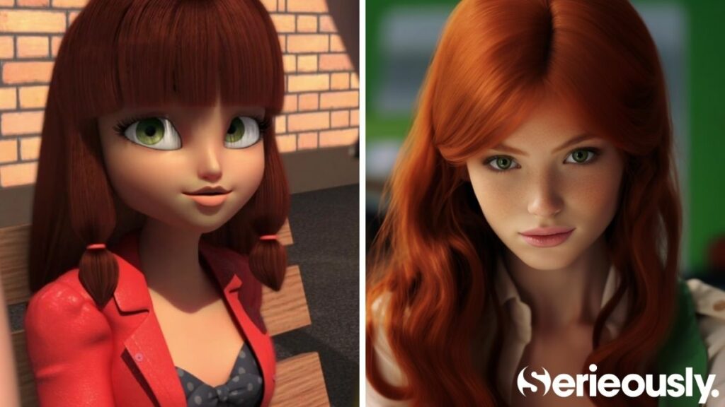 Lila Rossi dans Miraculous et dans la vraie vie grâce à l'IA Midjourney, générée par Serieously