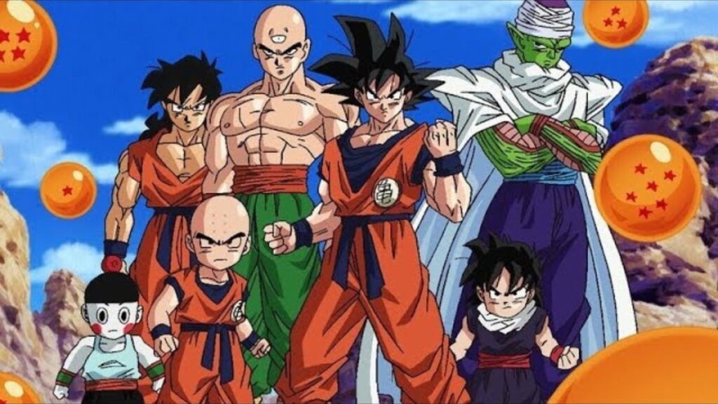 Le groupe des guerriers Z originels dans le désert dans Dragon Ball