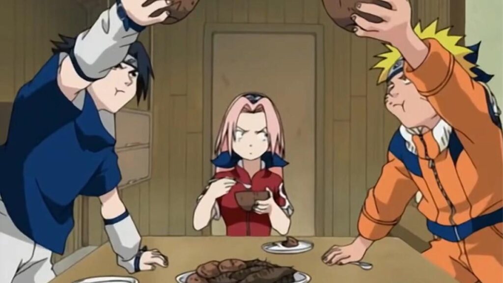 Sakura mange dans l'anime Naruto