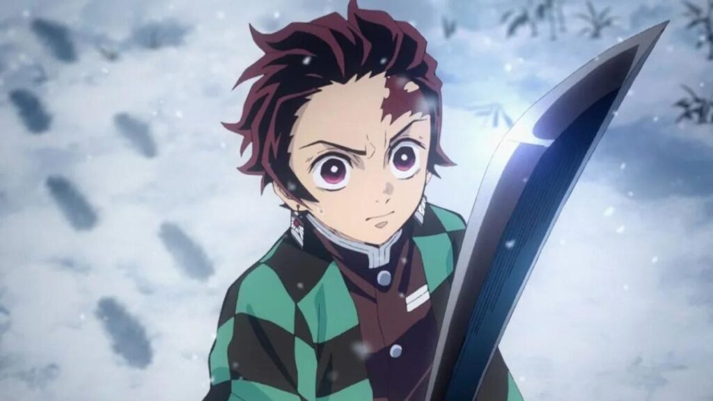 Tanjiro recevant son épée dans l'anime Demon Slayer