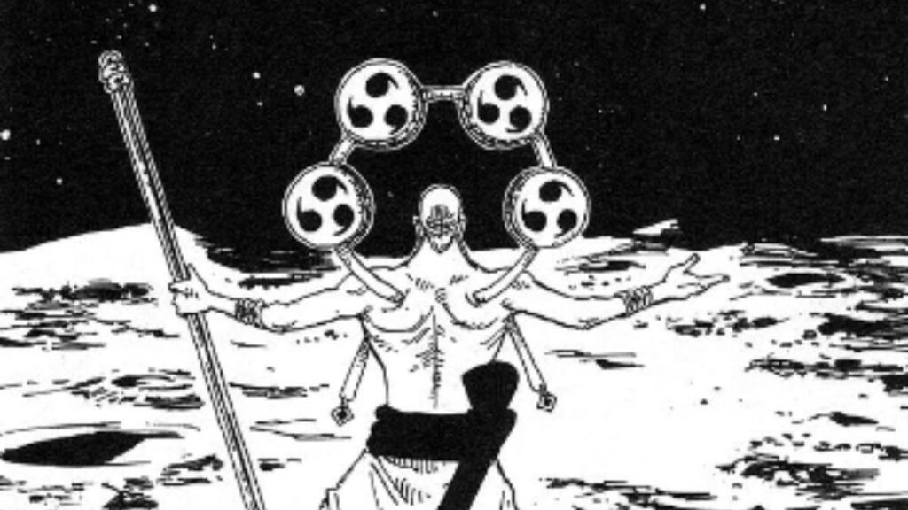 Ener arrivant sur la Lune dans son mini-aventure dans le manga One Piece