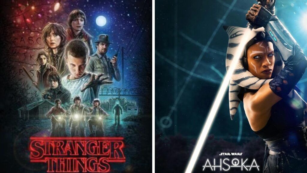 Les affiches des séries Stranger Things et Star Wars Ahsoka