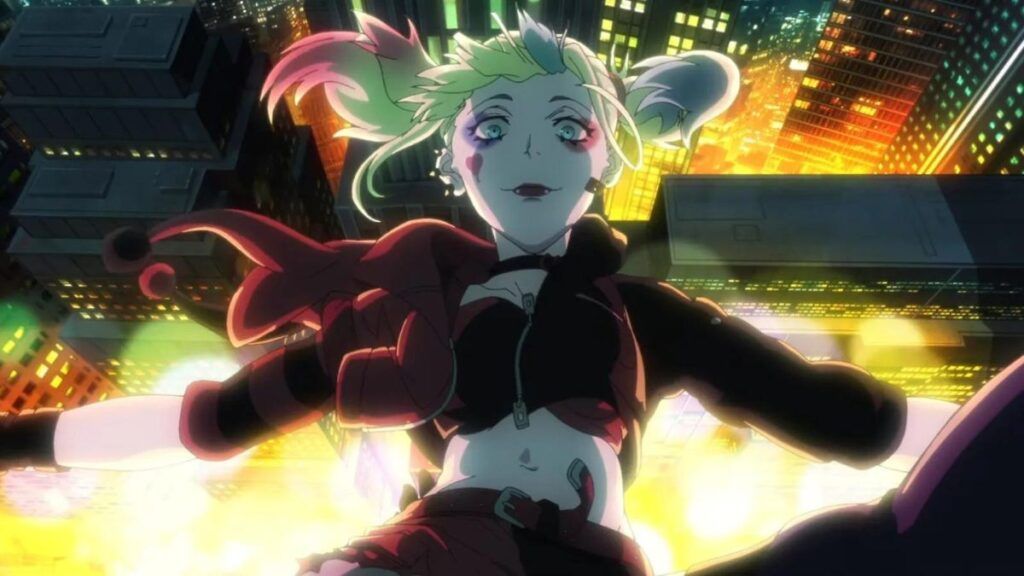 Harley Quinn tombant d'un immeuble dans l'anime Suicide Squad ISEKAI