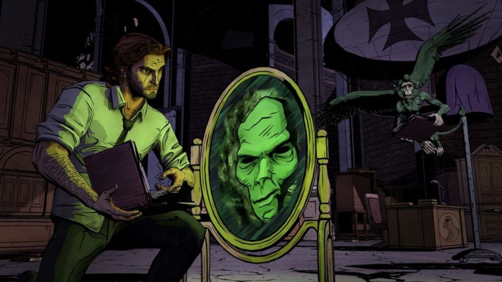 Le Grand méchant loup, menant une enquête auprès du miroir magique dans le jeu vidéo The Wolf Among Us