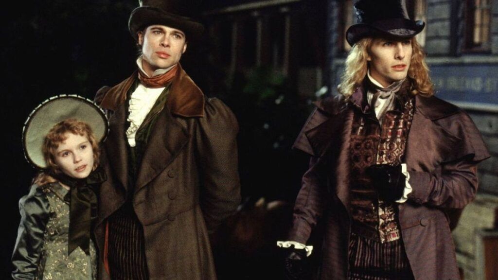 Claudia (Kirsten Stewart), Louis (Brad Pitt) et Lestat (Tom Cruise) dans Entretien avec un Vampire