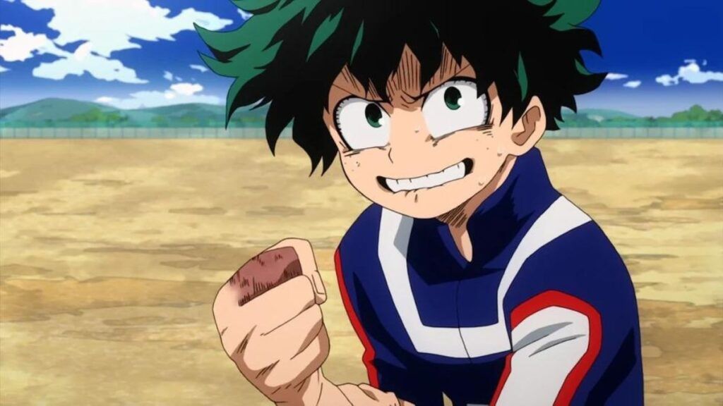 Izuku Midoriya se fracture le doigt de la main droite après son passage au test d'évaluation des alters dans l'anime My Hero Academia