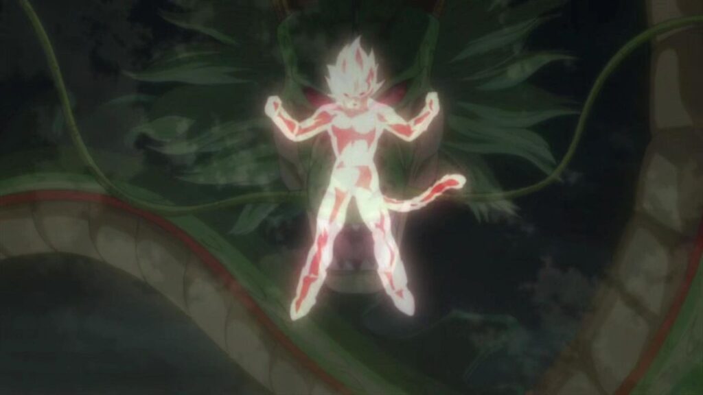 Le dragon Shenron annonçant l'apparition du premier Super Saiyan God dans l'anime Dragon Ball Super