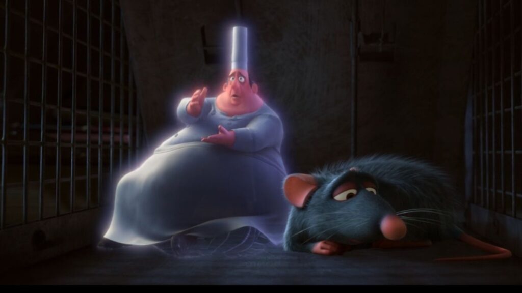 Gusteau et Rémy dans Ratatouille