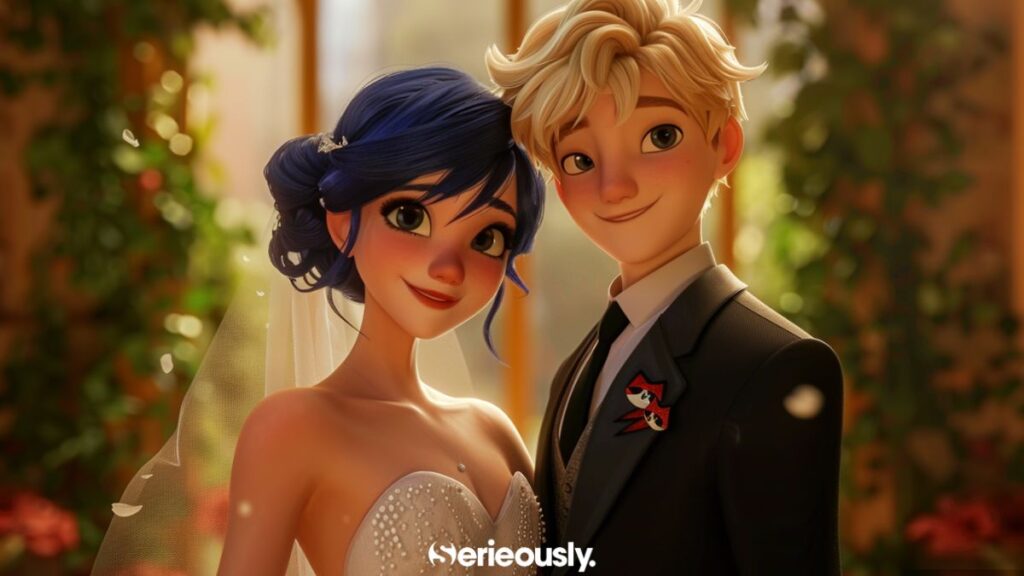 Marinette Dupain-Cheng et Adrien Agreste mariés dans Miraculous grâce à l'IA.