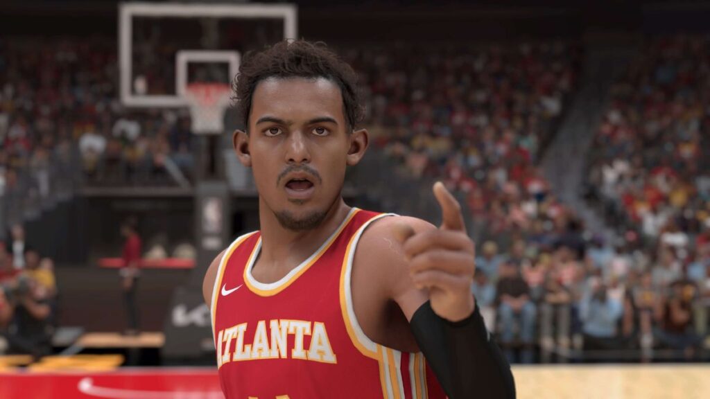 Trae Young mettant en place un système durant un match des Atlanta Hawks dans le jeu vidéo NBA 2K25