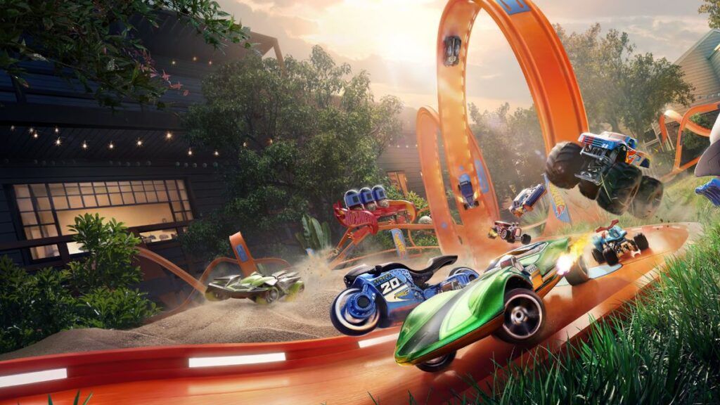 Des voitures provoquant un accident sur un circuit de course dans le jeux vidéo Hot Wheels Unleashed 2 Turbocharged