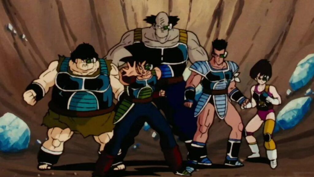 Bardock, accompagné de son escouade d'élite saiyanne, lors d'une mission dans l'anime Dragon Ball Z