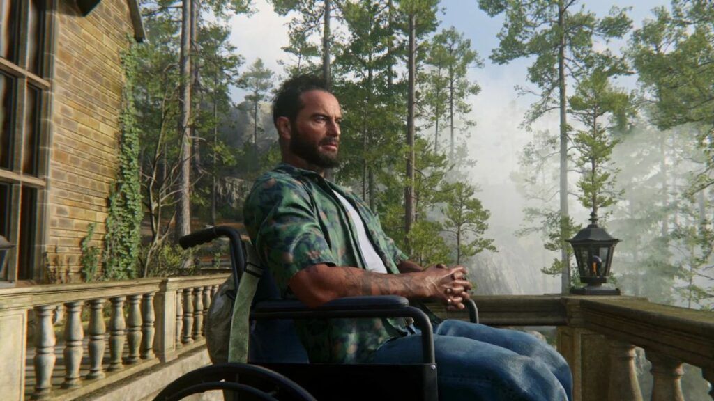 L'agent Frank Woods dans un fauteuil roulant, regardant le paysage dans le jeu vidéo Call of Duty : Black Ops 6