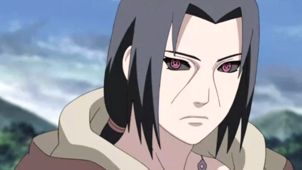 Itachi, revenu à la vie grâce à l'édo tensei de Kabuto, dans l'anime Naruto