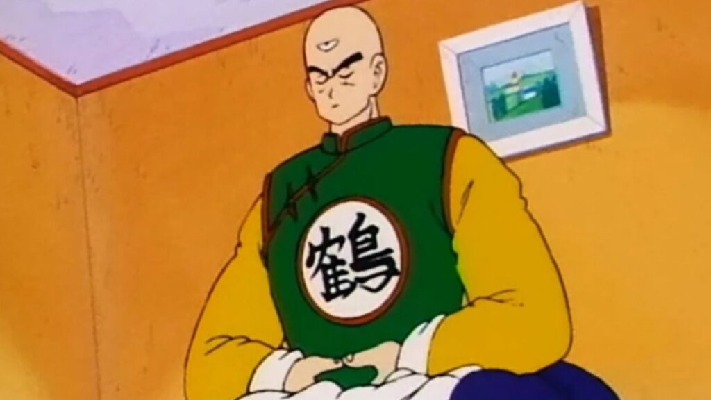 ten shin han en train de méditer dans dragon ball