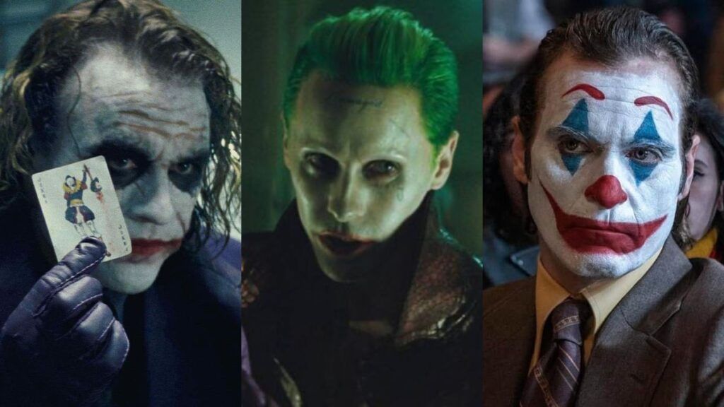 Les acteurs Heath Ledger, Jared Leto et Joaquin Phoenix en Joker