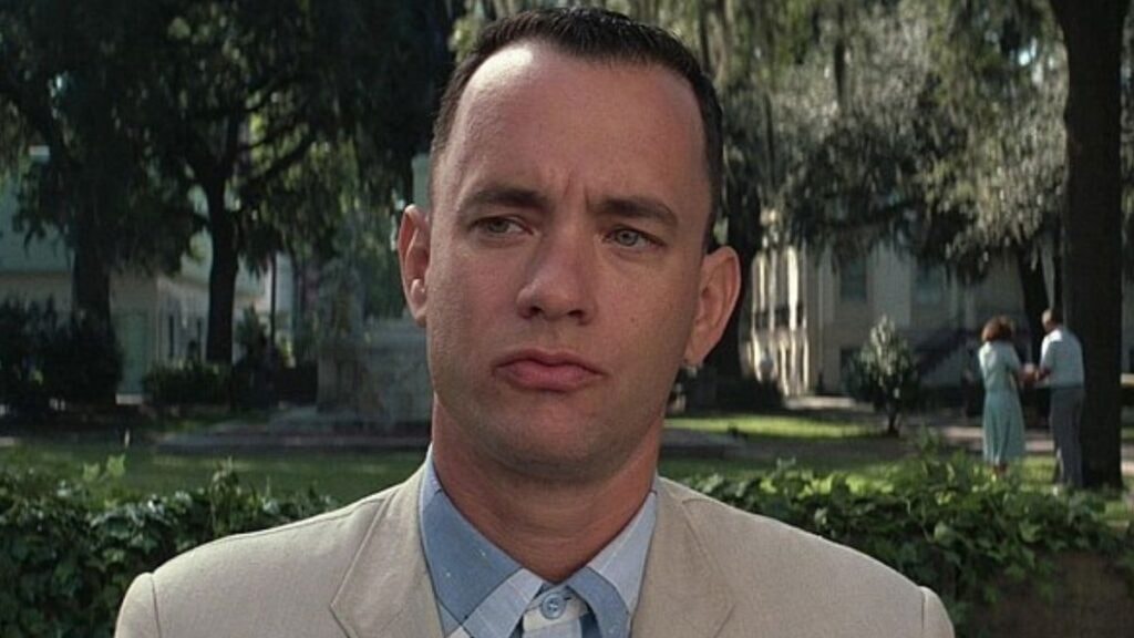 Tom Hanks en Forrest Gump dans le film de Robert Zemeckis