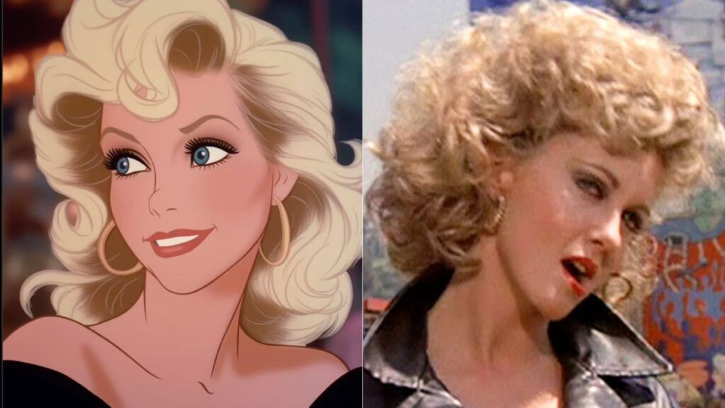 Sandy dans Grease, imaginée dans le monde de Disney par une ia