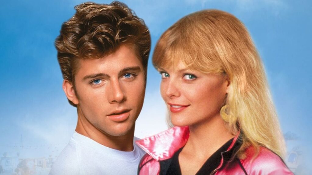 Michelle Pfeiffer et Maxwell Caulfield sur l'affiche du film Grease 2.