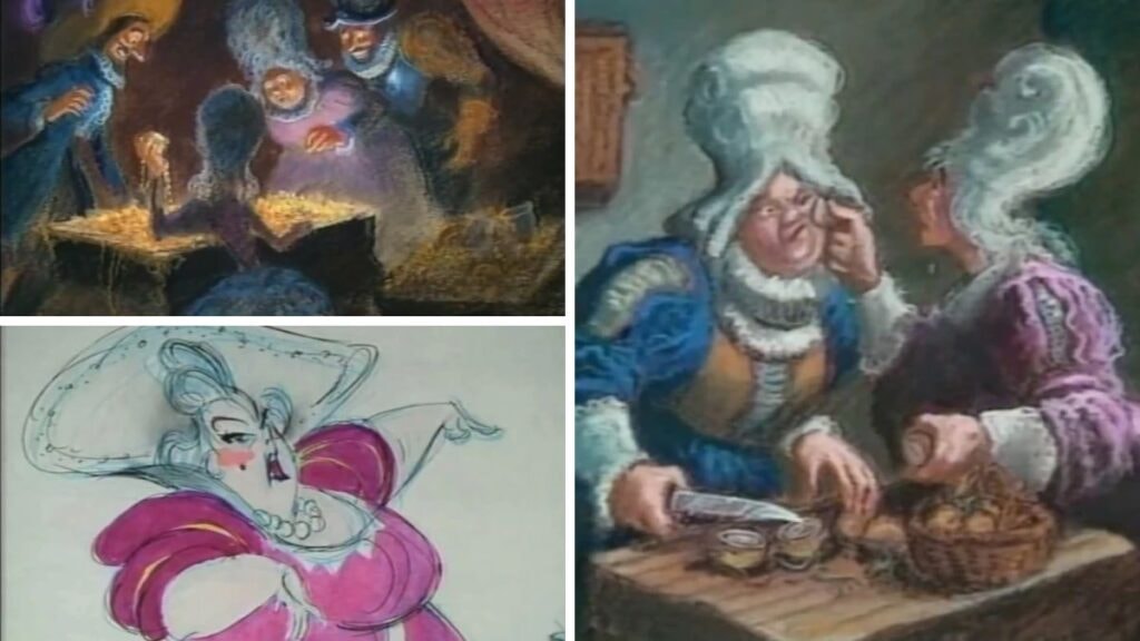 Croquis des sœurs de Belle dans La Belle et la Bête